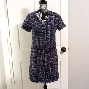 Jade Blue and White Tweed Dress